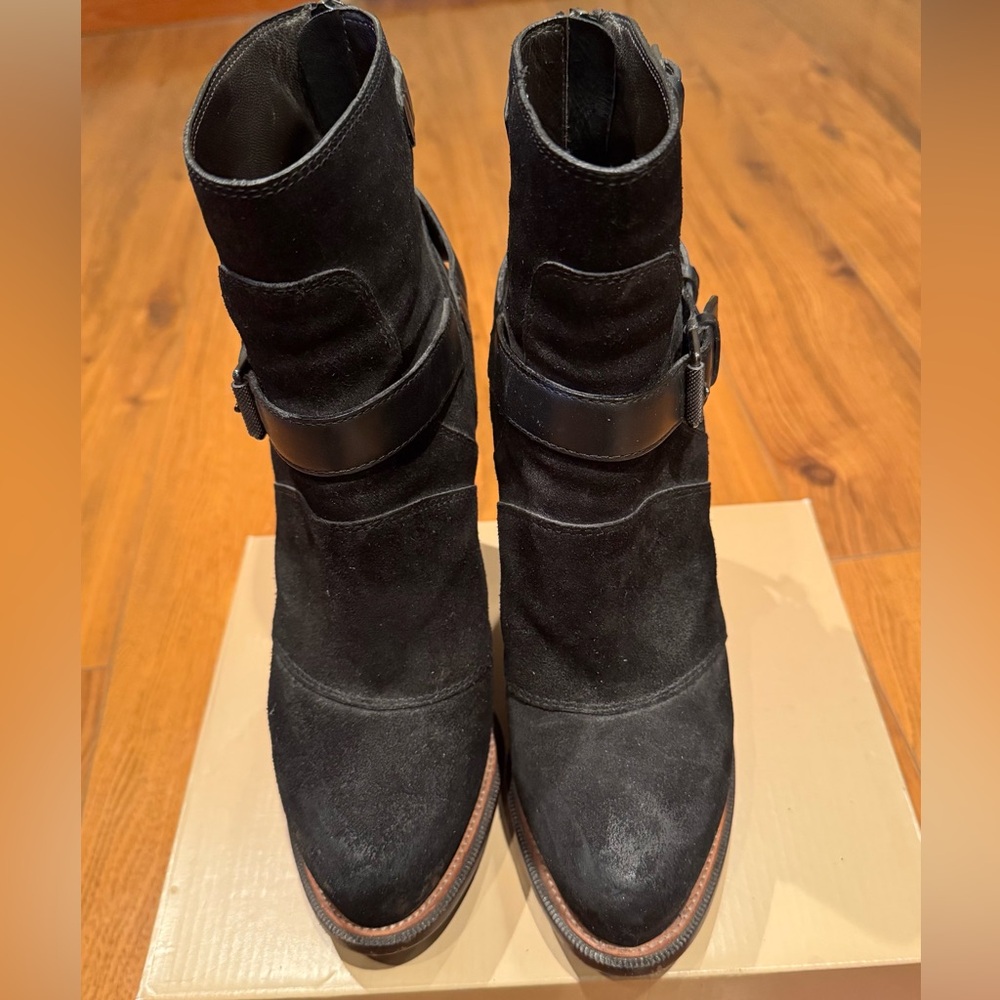 Belstaff Black Suede Leather Buckle Boots size 8